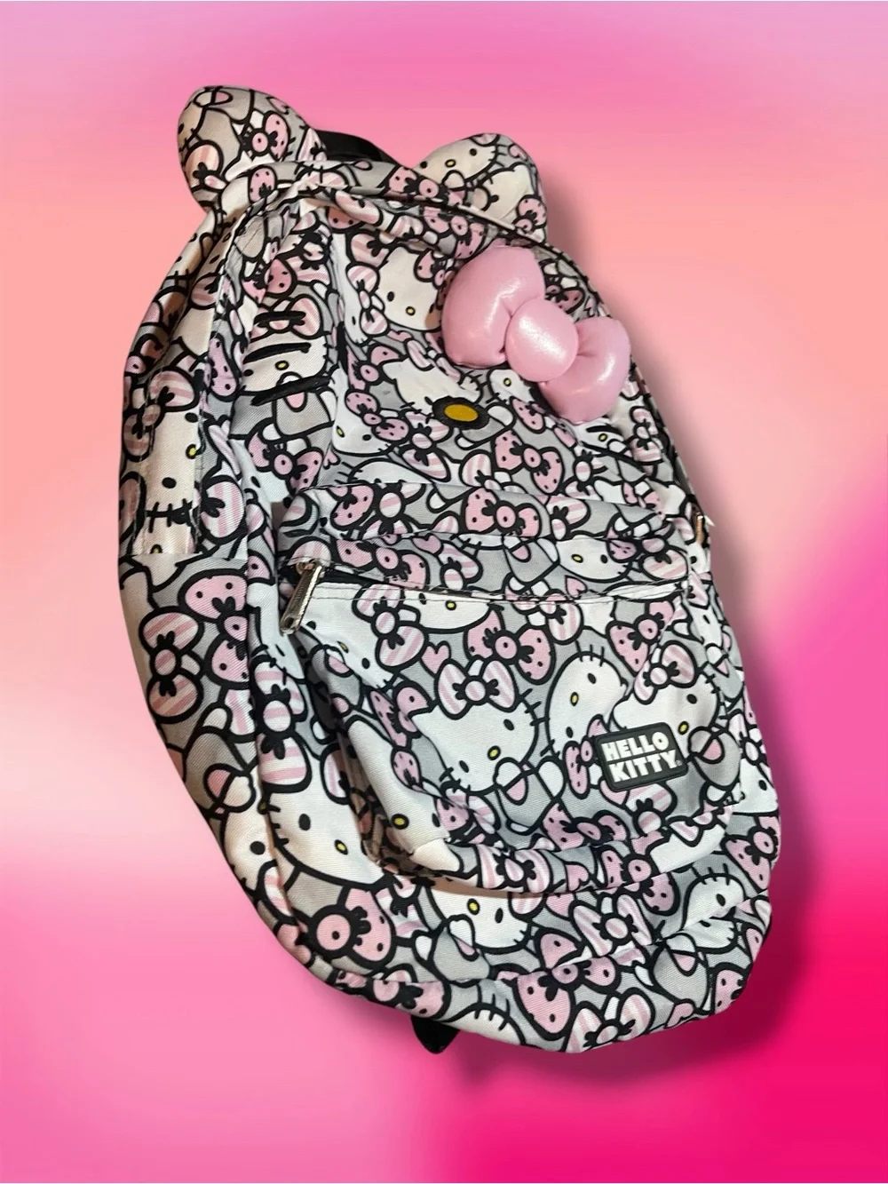 RARE Loungefly x Sanrio Hello Kitty All Over Print Backpack w/ 3D Pink Bow